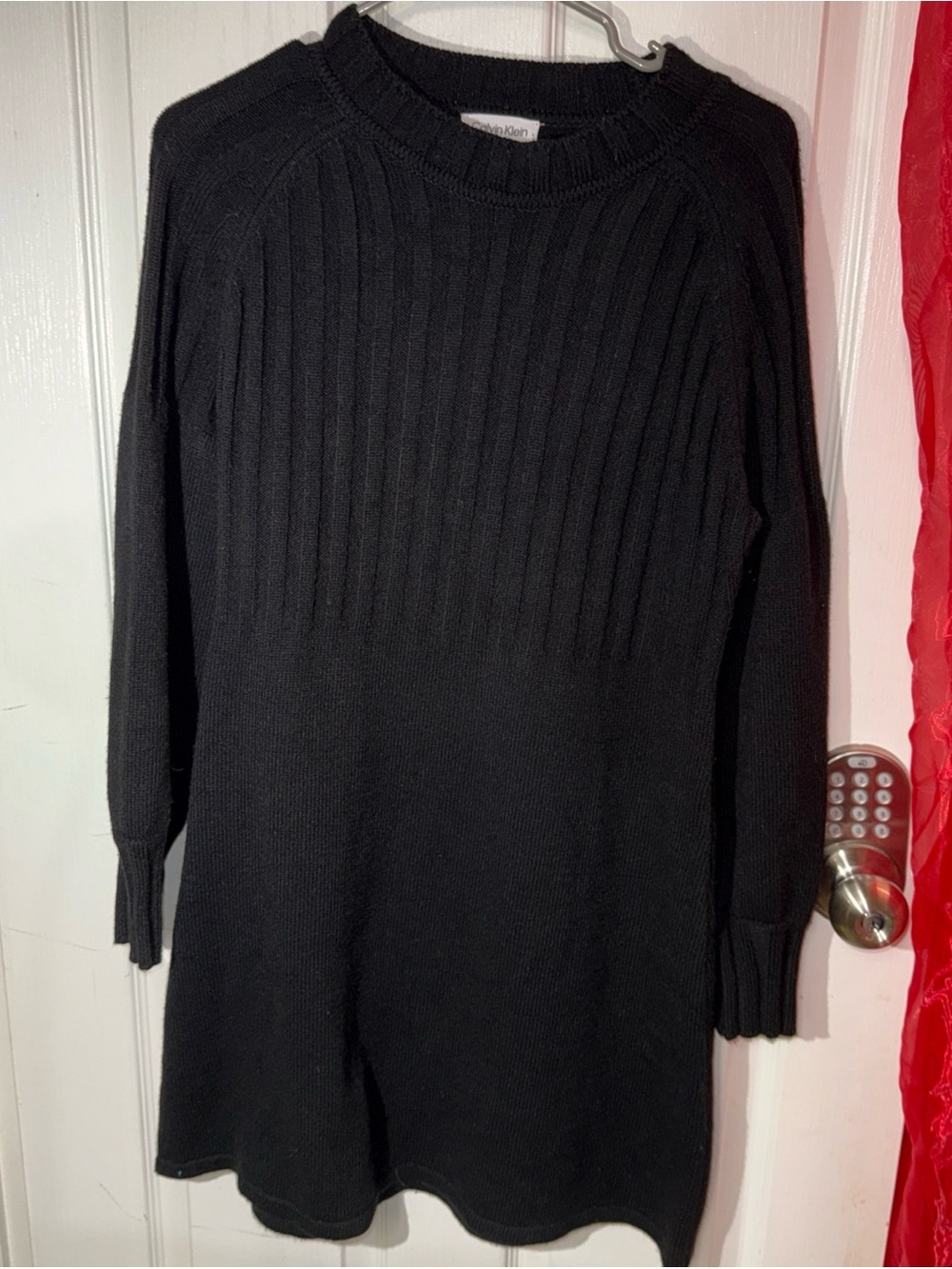 Calvin Klein Black Ribbed Crew-Neck Sweater Dress
